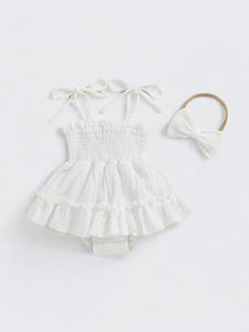 White cami romper with headband baby set