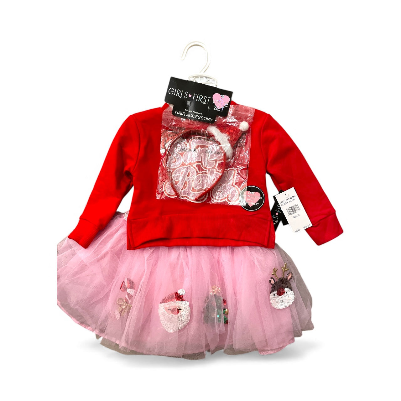 Girls  first Christmas santa set baby girl 3pc set tutu