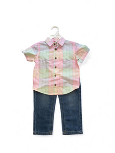Pink stripe shirt with long Jean wrangle boys set