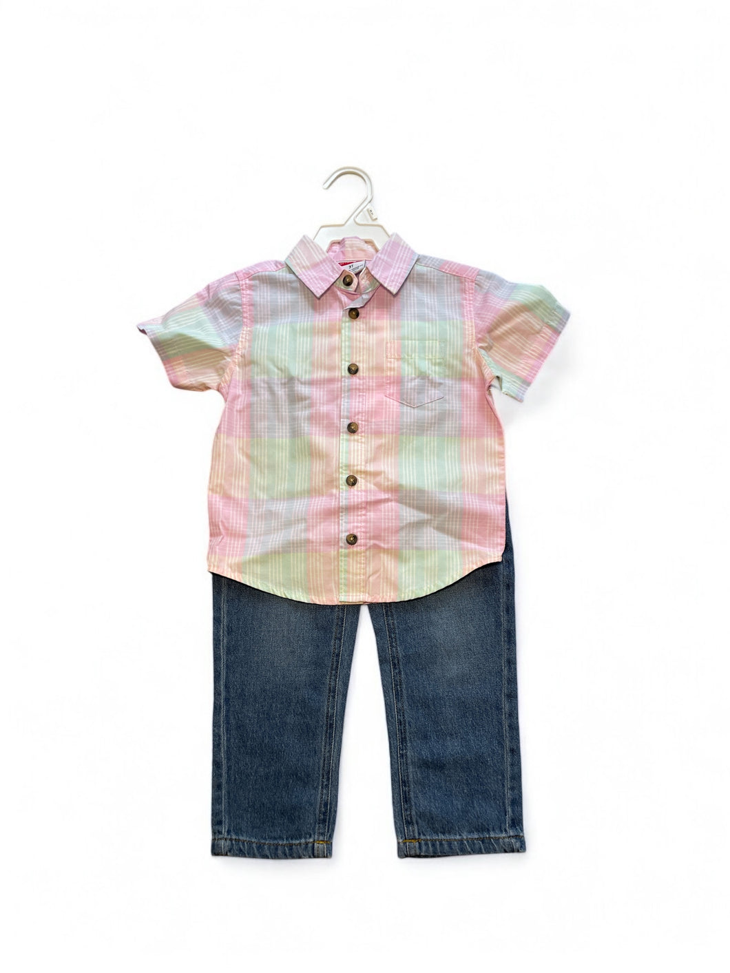Pink stripe shirt with long Jean wrangle boys set