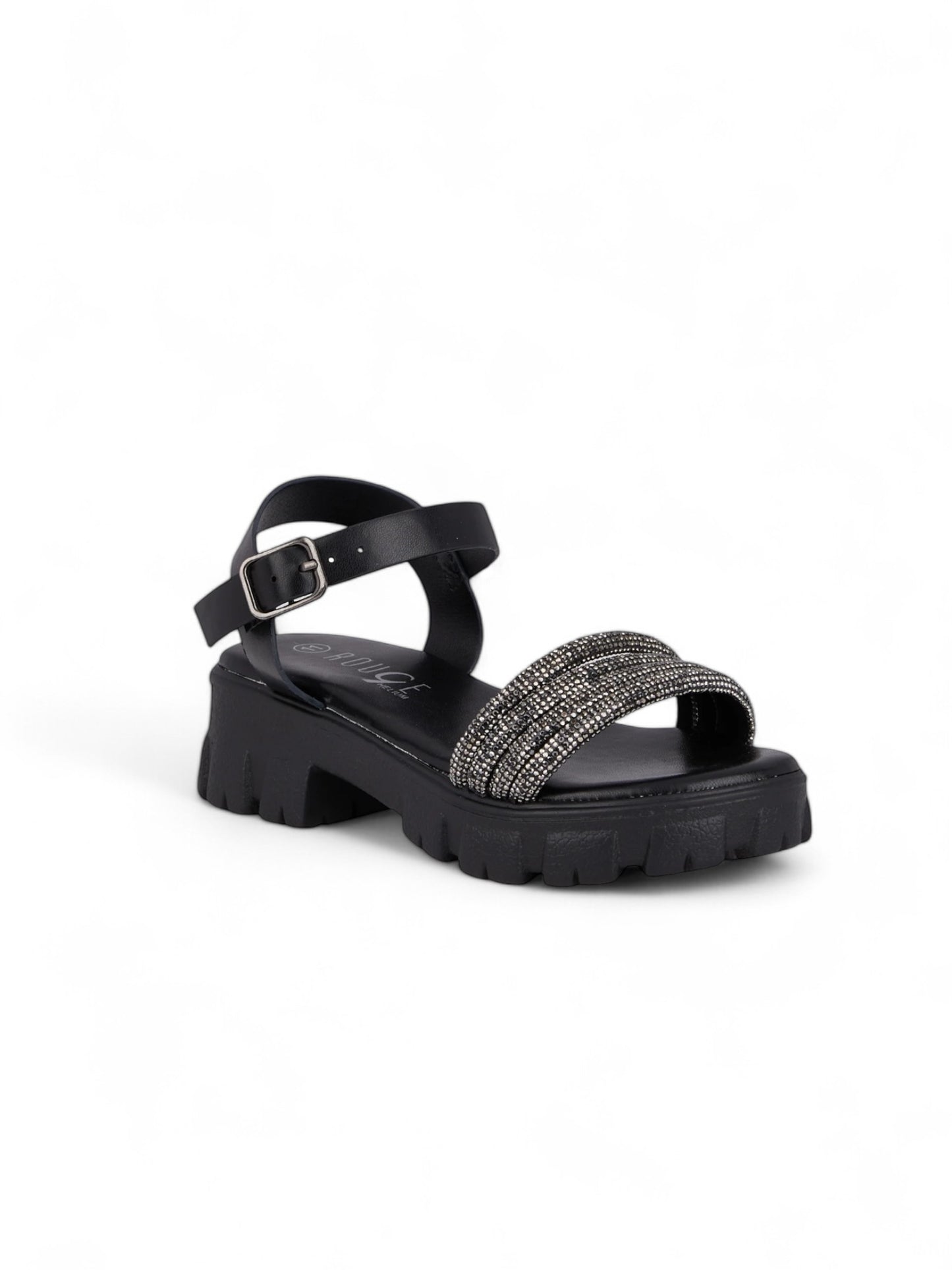 black rhinestone ankle strap girl sandals