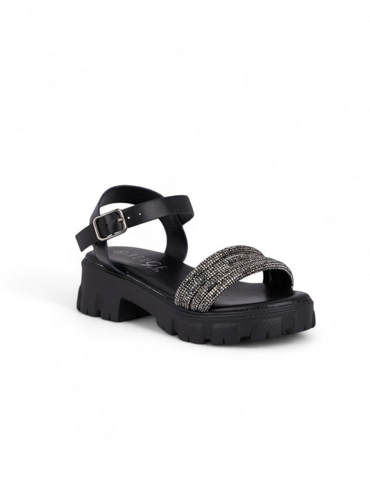 black rhinestone ankle strap girl sandals
