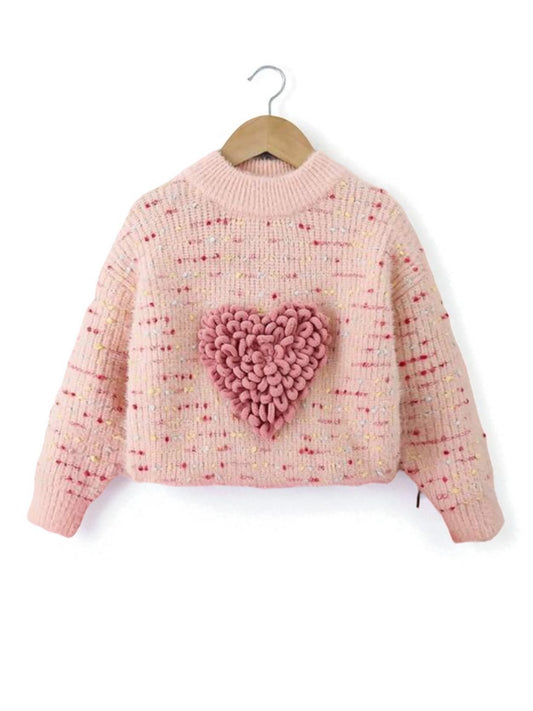 Pink heart cashmere girls sweater 2k5