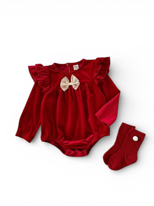 Red &gold rompers with socks
