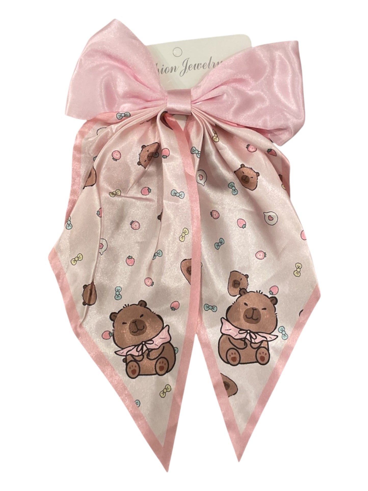 Girls satin bows with bear print 2k5