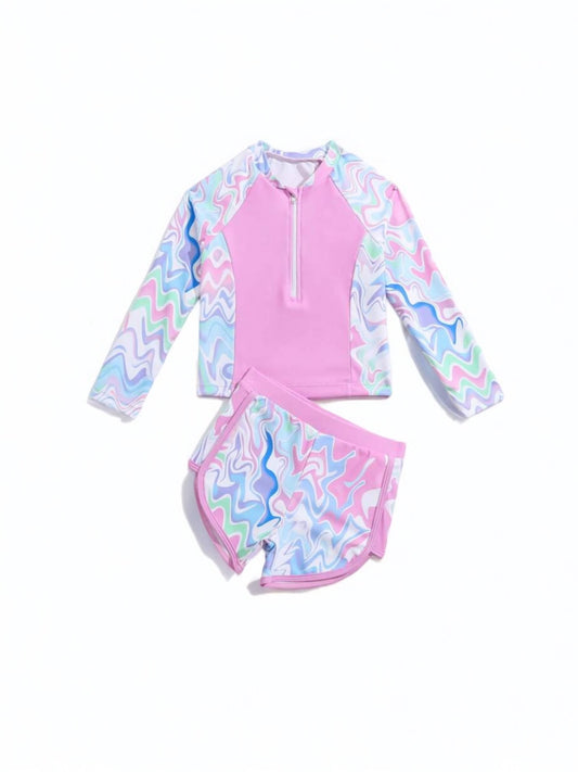 Pink white and purple swirl girl swimsuit