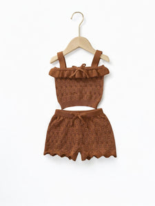 crochet  beach 2pc dark brown baby set