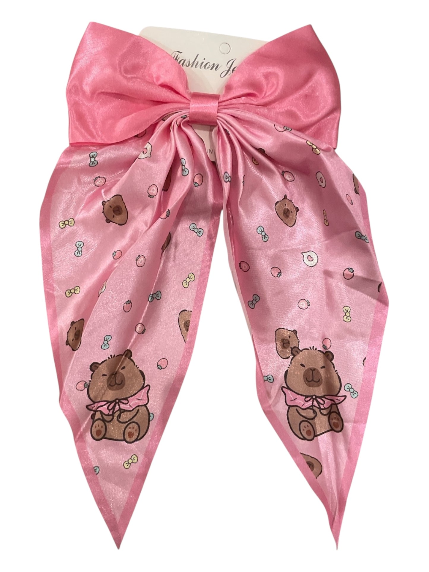 Girls satin bows with bear print 2k5