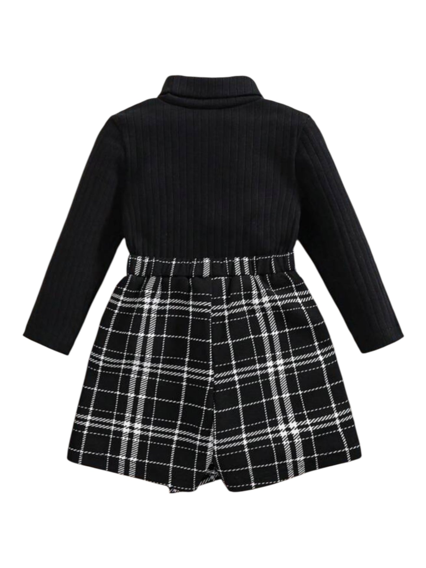 Black long sleeve top with black & white skirt pants baby set