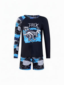 T-REX blue & black swimsuit long sleeve boy swimsuit