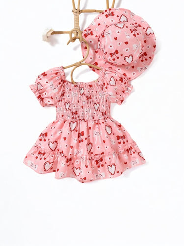 Hearts baby dress & hat set