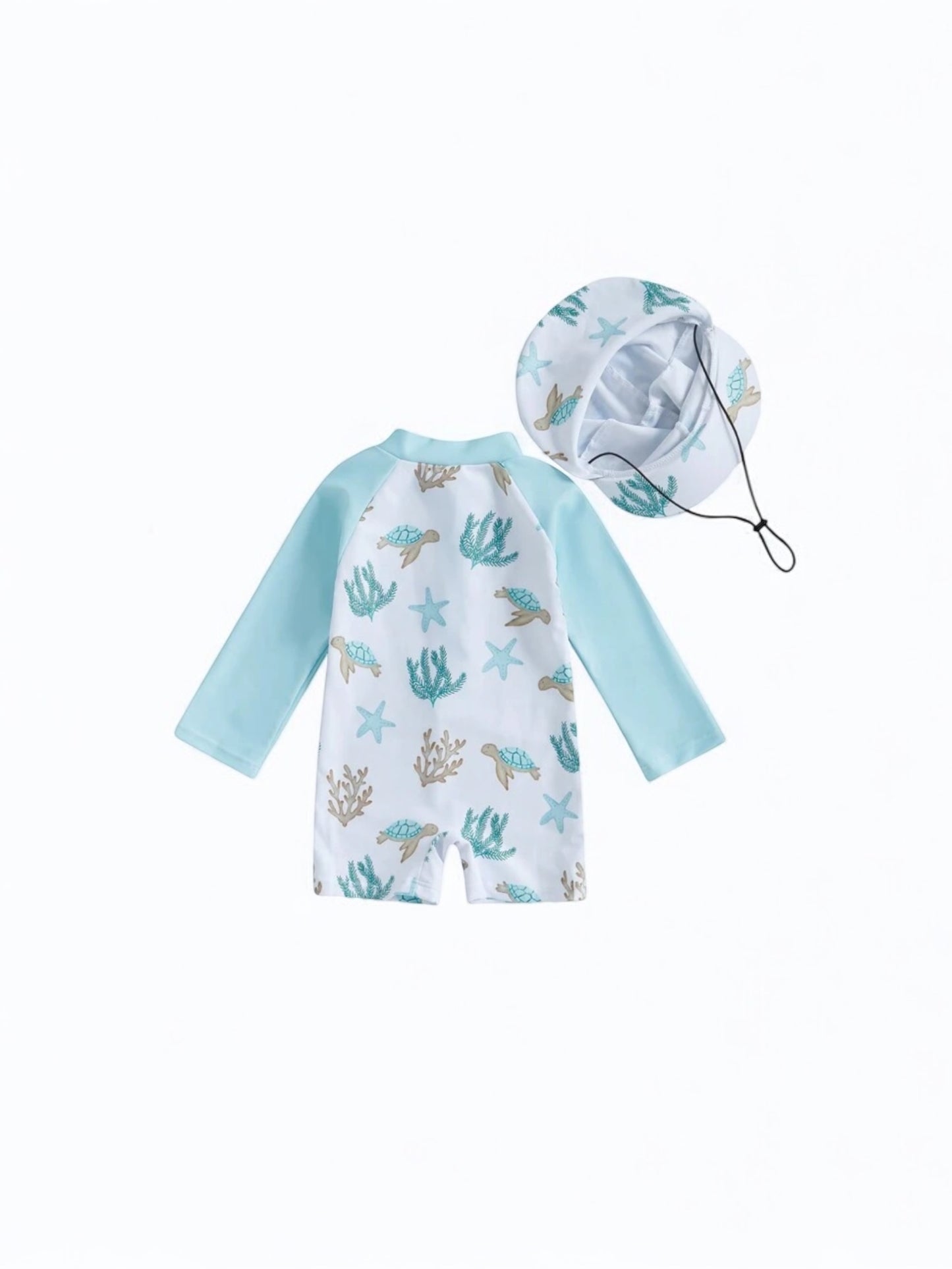 Coral print jumper and hat baby swimsuit