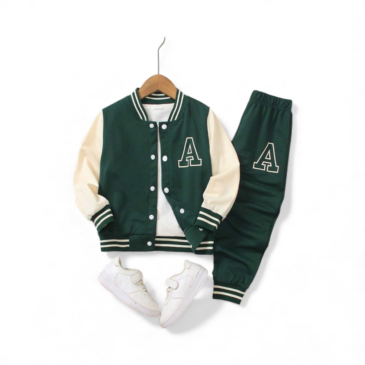 Beige and green boys sweat 2pc set (A)
