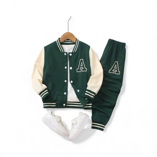 Beige and green boys sweat 2pc set (A)