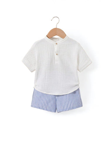 Blue stripes with white top baby boy set