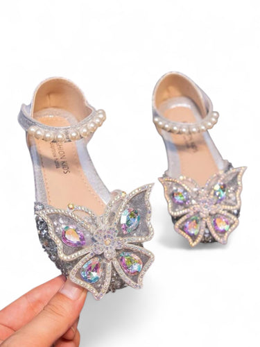 Silver butterfly girl formal shoes 2k5