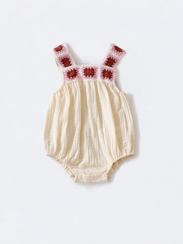 Pink boho embroidery baby romper