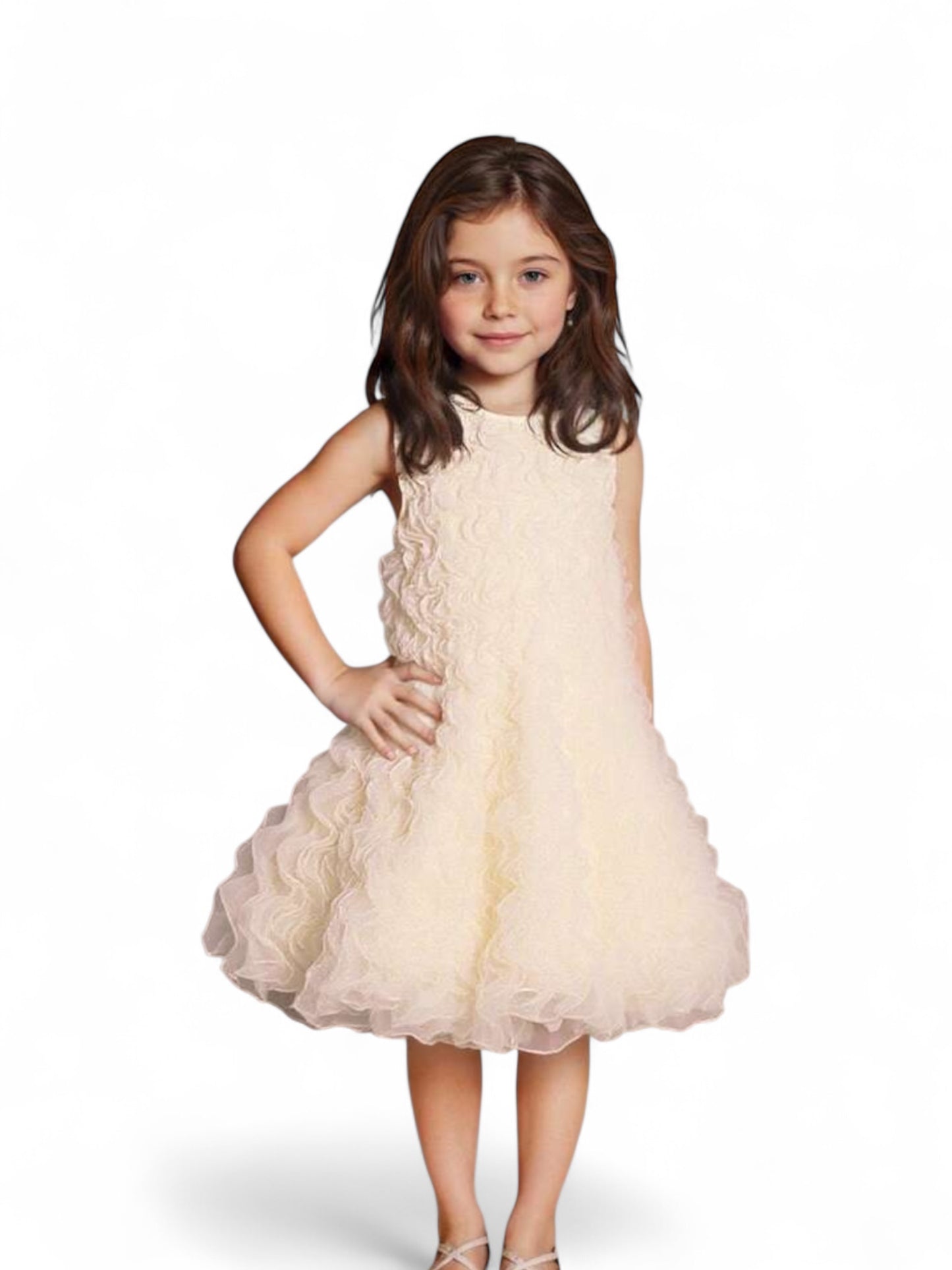 Fluffy beige Christmas girl dress