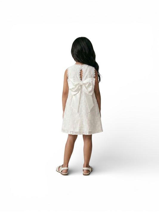 Short sleeve Lacey girls white dress