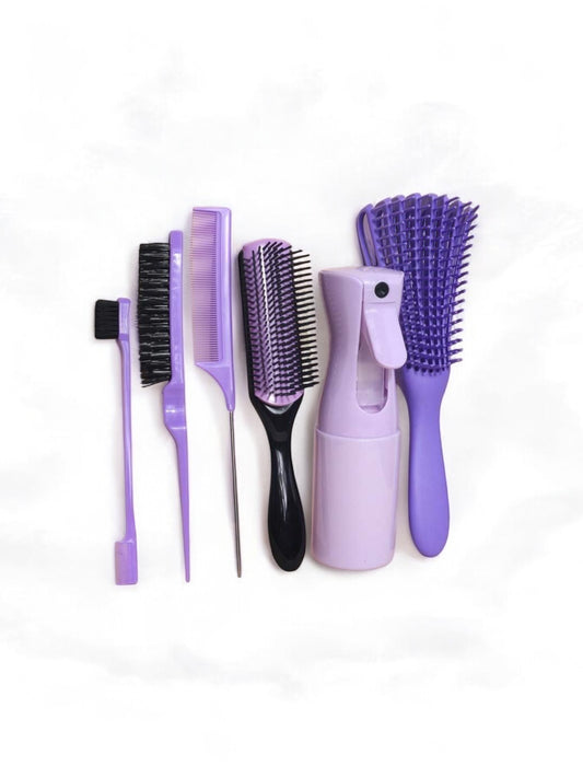 Purple Detangling girl comb, brush and spray  hair set
