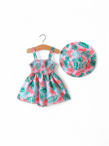 2pc baby flamingo dress romper with hat