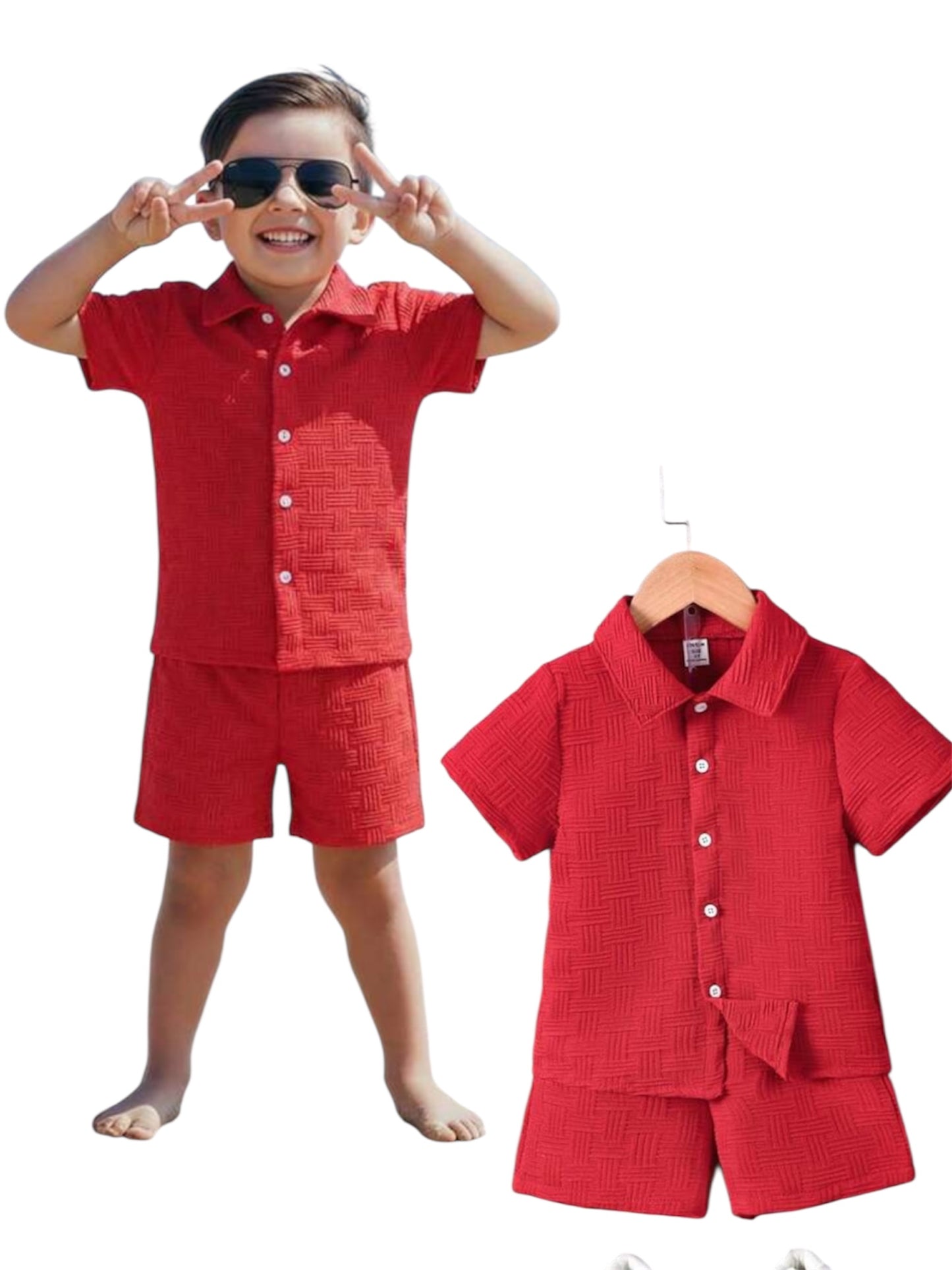 Red 2pc boys button down boys set