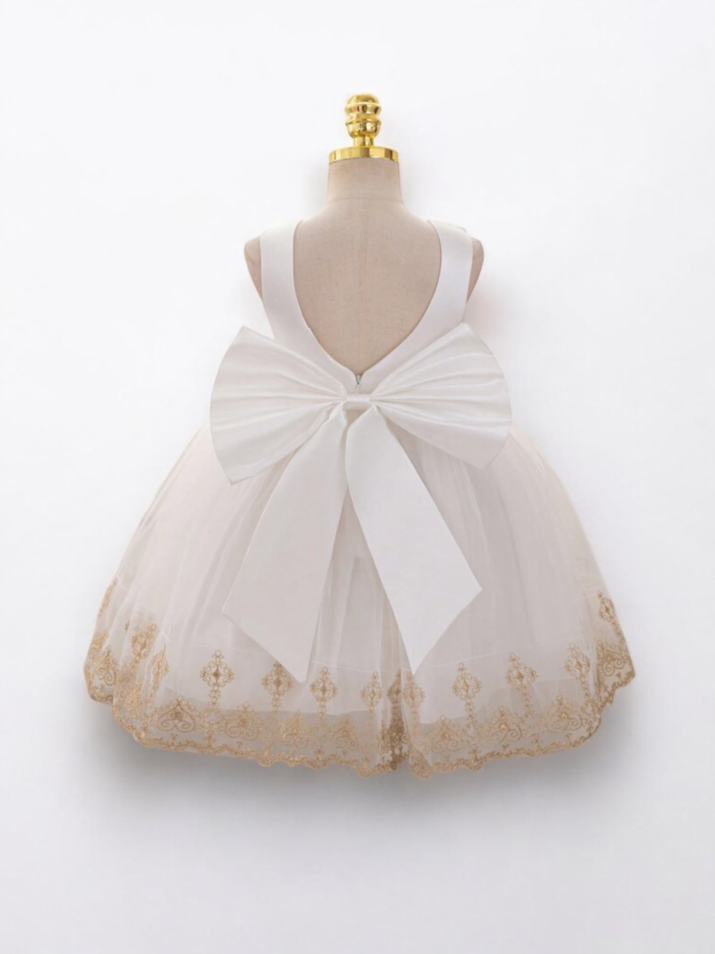 White with gold lining girl formal dress