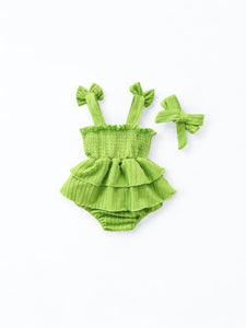 Lime green romper with headband  baby set