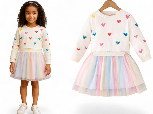 Heart sweater with rainbow tutu  girls dress