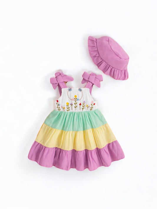 Purple Easter dress with hat girl set