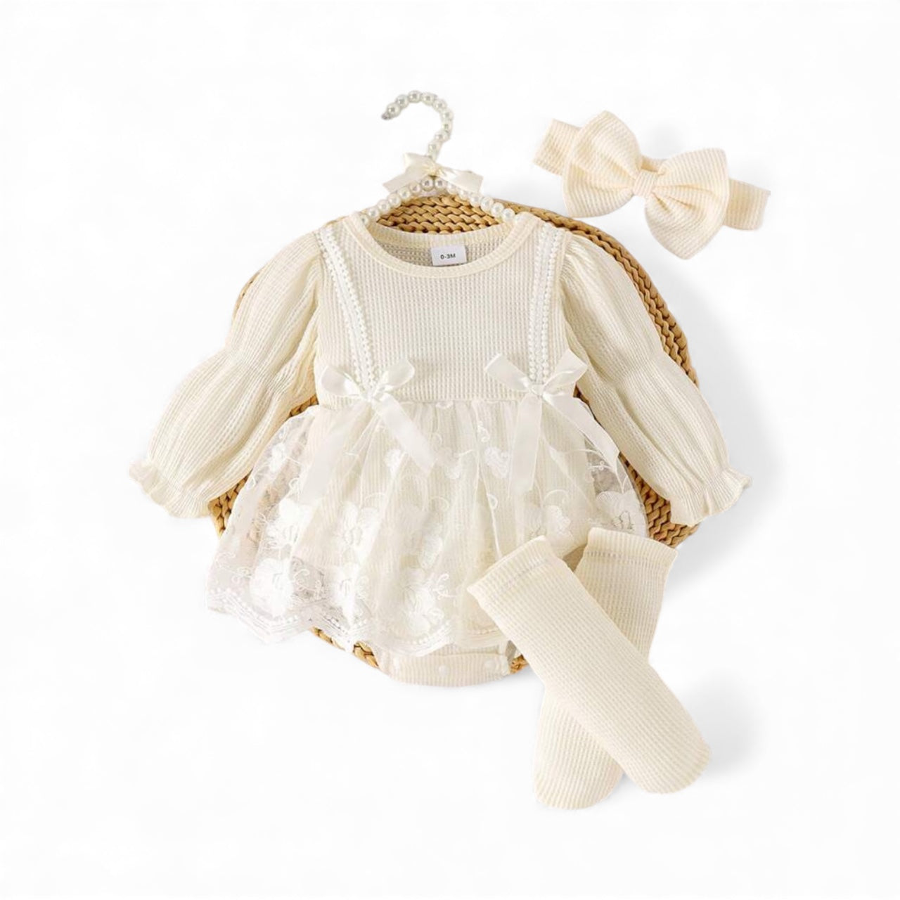 Beige 3pc baby romper set