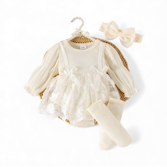 Beige 3pc baby romper set