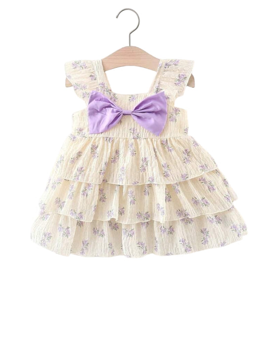 Babydoll purple bow girl baby dress