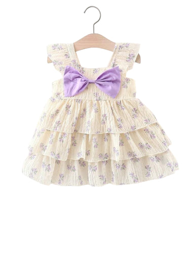 Babydoll purple bow girl baby dress