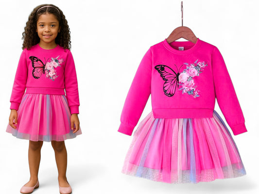 Pink butterfly sweater rainbow girl dress