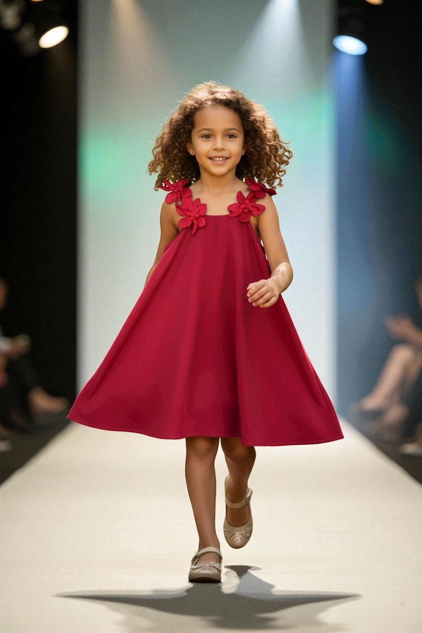 Red floral Christmas girl dress