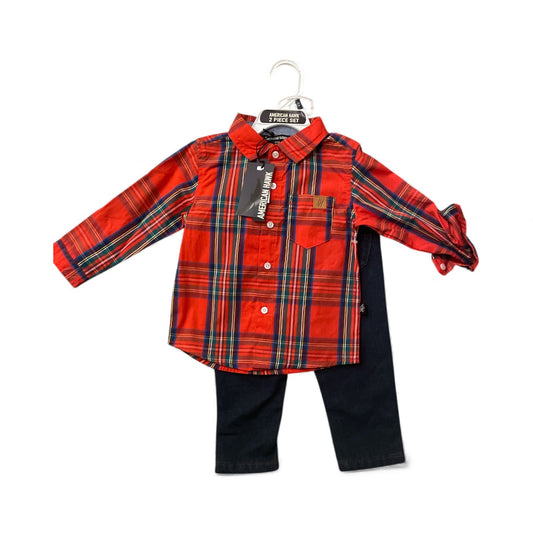 American hawk plaid red boys 2pc set