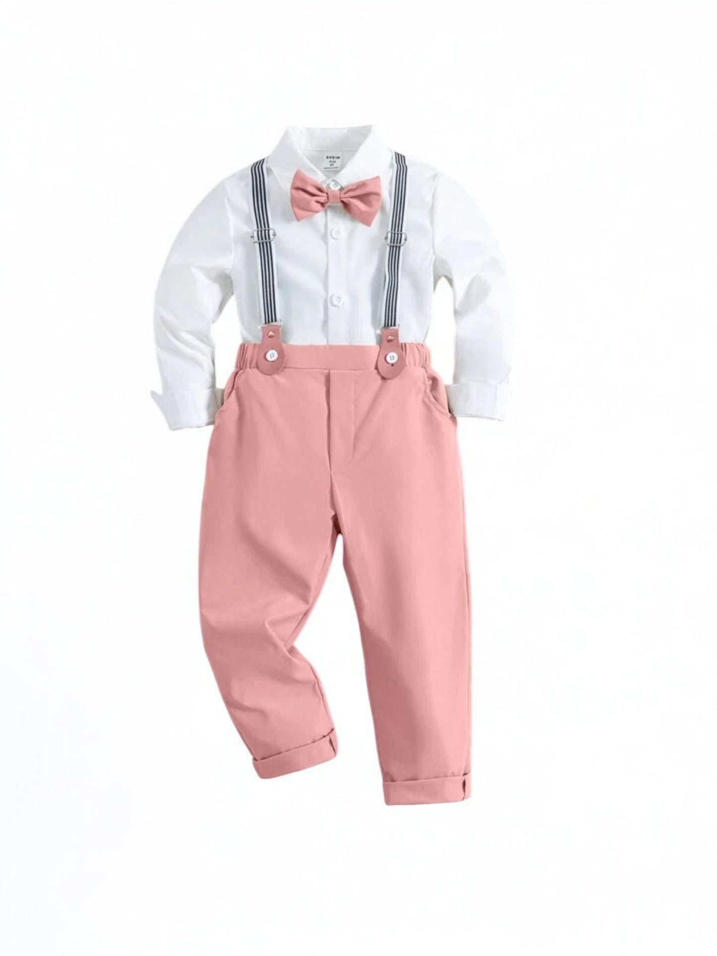Pink &white suspender boys formal set  2k5