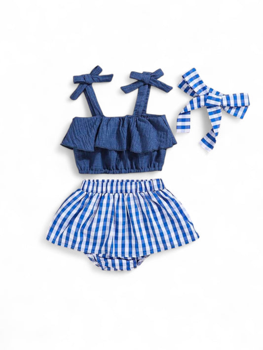3pc Blue and white stripes top & bottom baby set