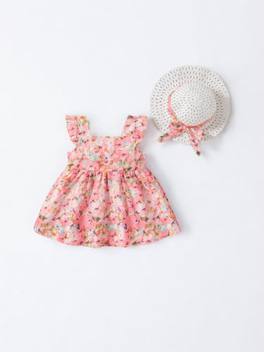 pink floral baby dress with hat
