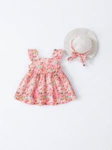 pink floral baby dress with hat