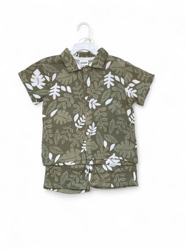 Quick sand green leaf print  boys set