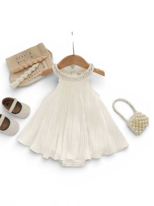 Baby white romper with pearls
