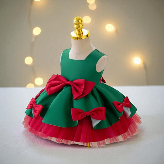 Green & red Christmas girl baby dress