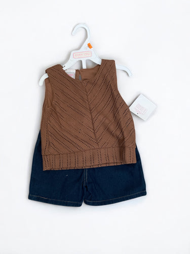 Mama’s mini  brown top with jeans shorts girl set