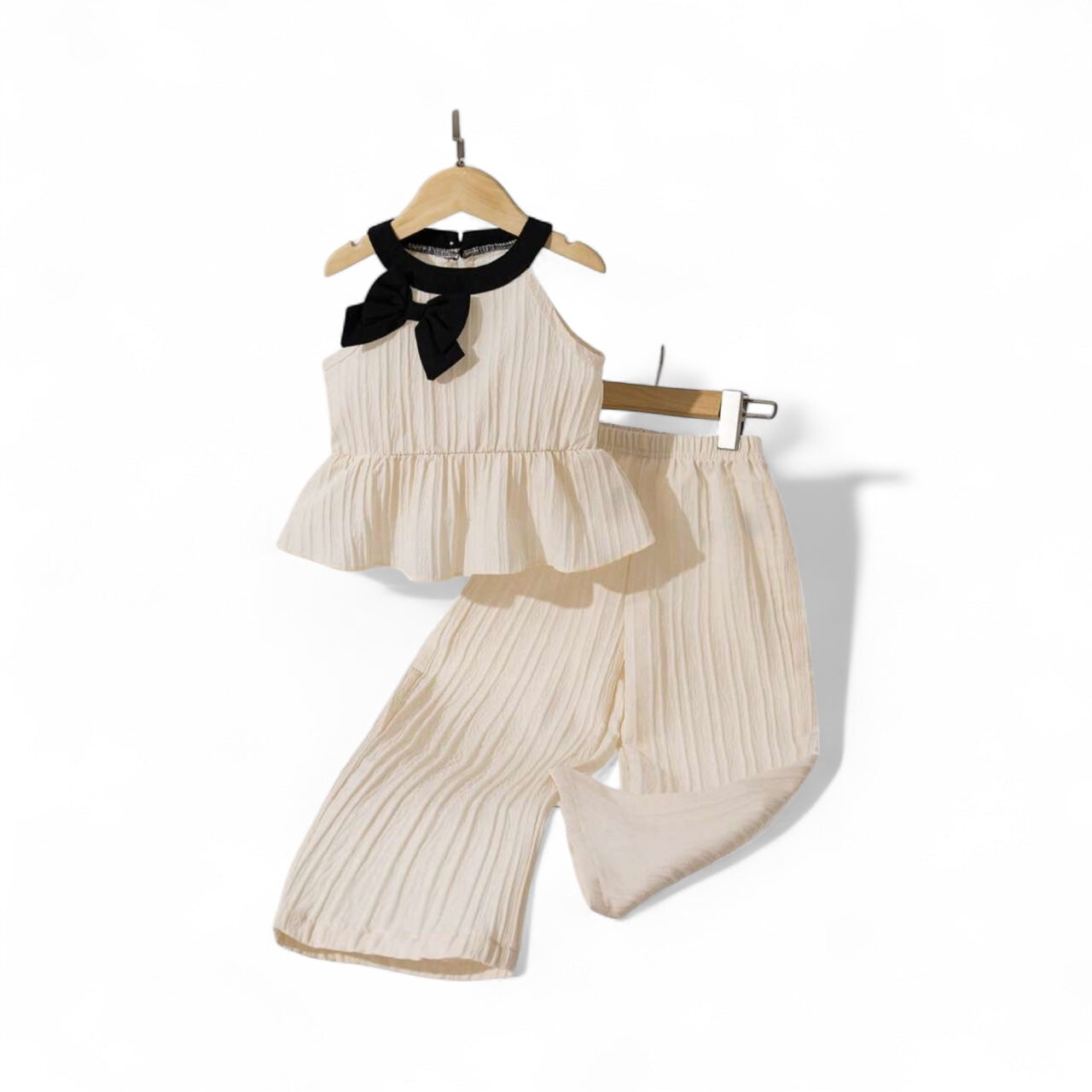 Beige with black bow girls set