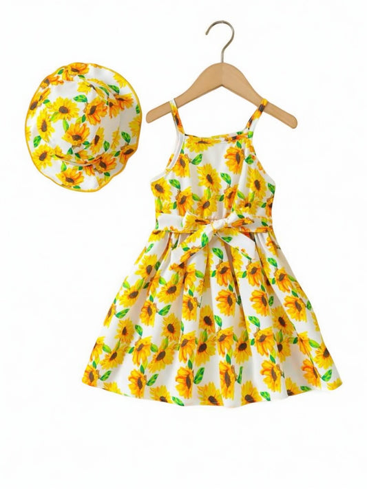sunflower girl dress with hat