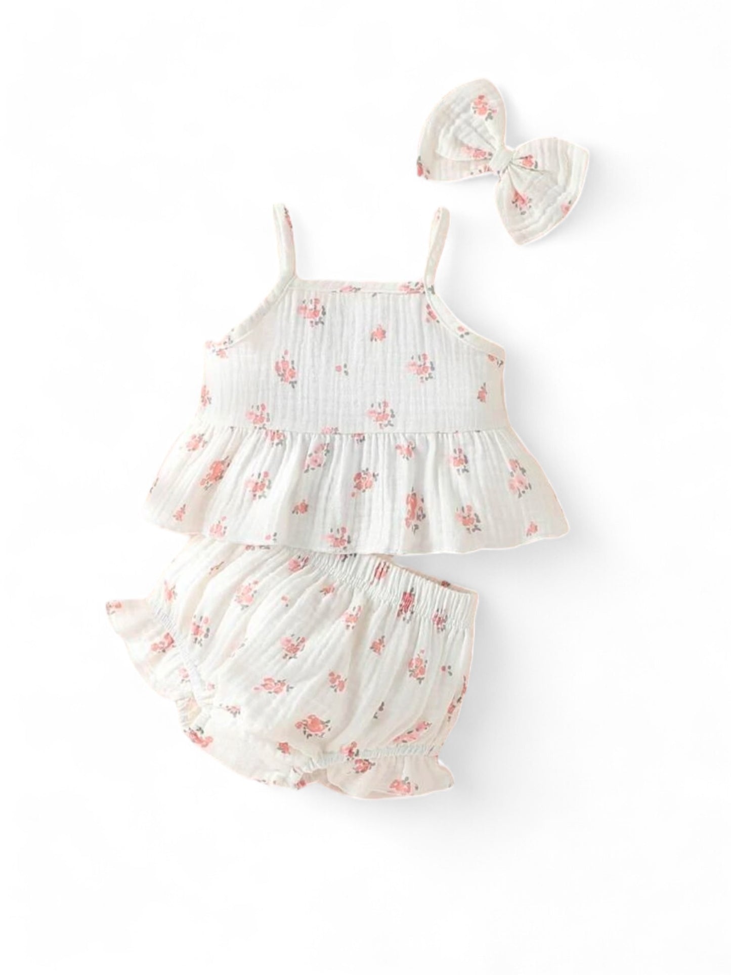 3pc white with florss as l print baby set
