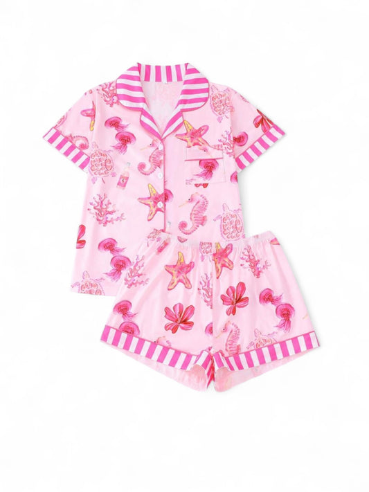 Seashell & flowers pink teen girls pj