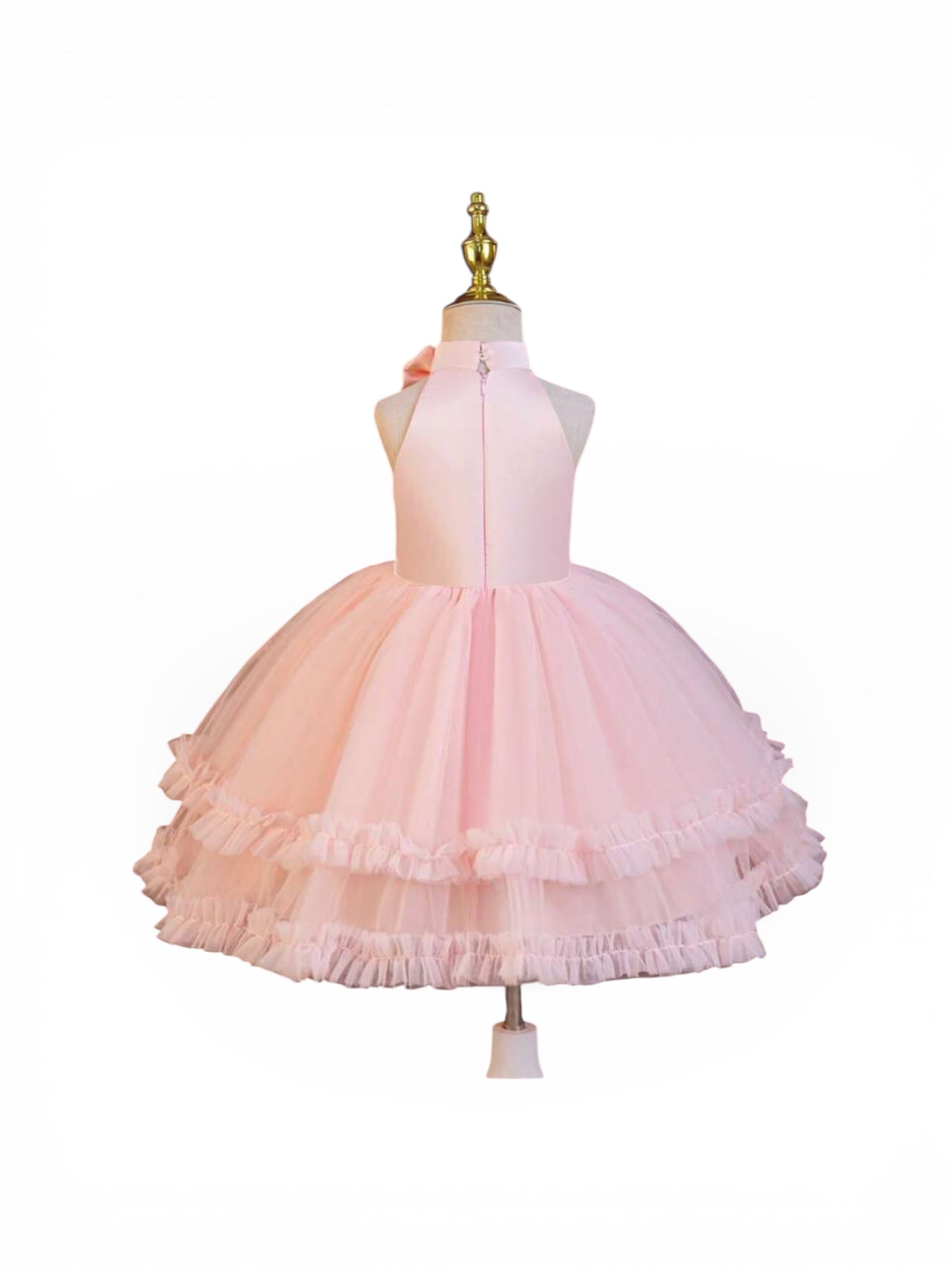 Pink tulle with bow fancy girl dress